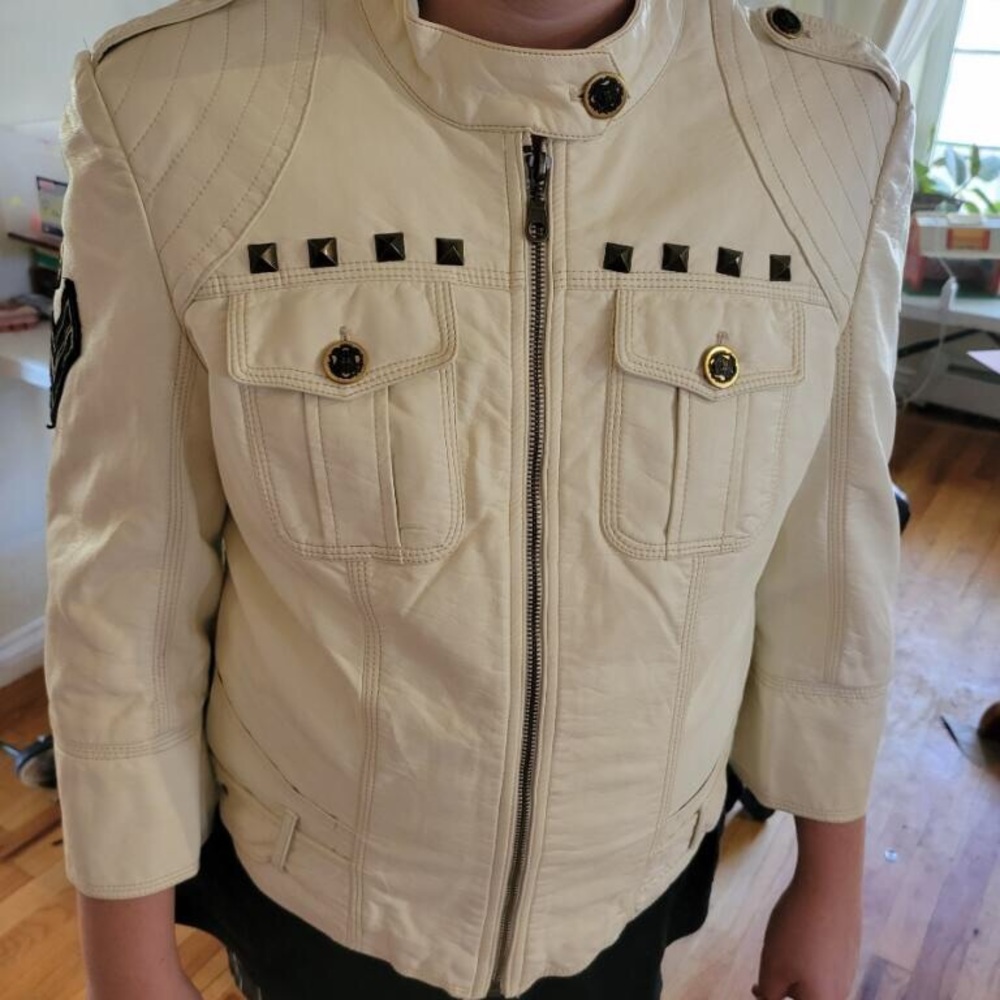 Blanc Noir faux leather Moto jacket size L  very soft off white
